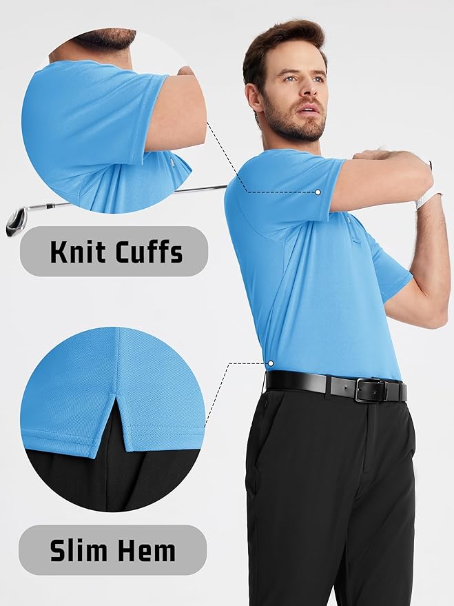 KEFITEVD Men's Polo Shirts Short Sleeve Moisture Wicking Dry Fit Performance Collar Golf Athletic Casual T-Shirt
