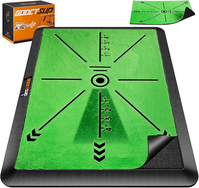 Golf Hitting Mat with Instant Swing Path Feedback, Extra Replaceable Golf Practice Mat for Home Outdoor Use, Turf Driving Impact Swing Pad, Non-Slip Rubber Base Training Aid, Gifts Idea