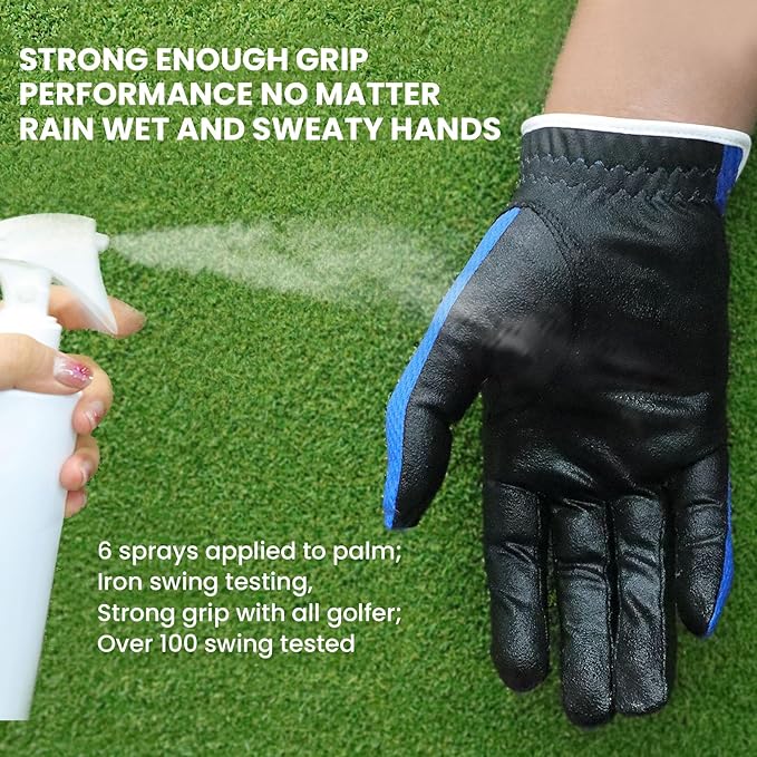 FINGER TEN Men's Golf Gloves for Right Left Handed Golfer Rain Grip Value 2 Pack, Golf Glove for Left or Right Hand Hot Wet Weather No Sweat Black Gray White Blue