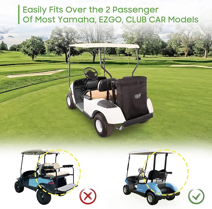 10L0L Golf Cart Cargo Bag, 2-Passenger Storage for Yamaha, EZGO TXT/RXV, Club Car DS/Precedent, No Drilling Required, 800D PVC Waterproof Rear Bench Bag Box
