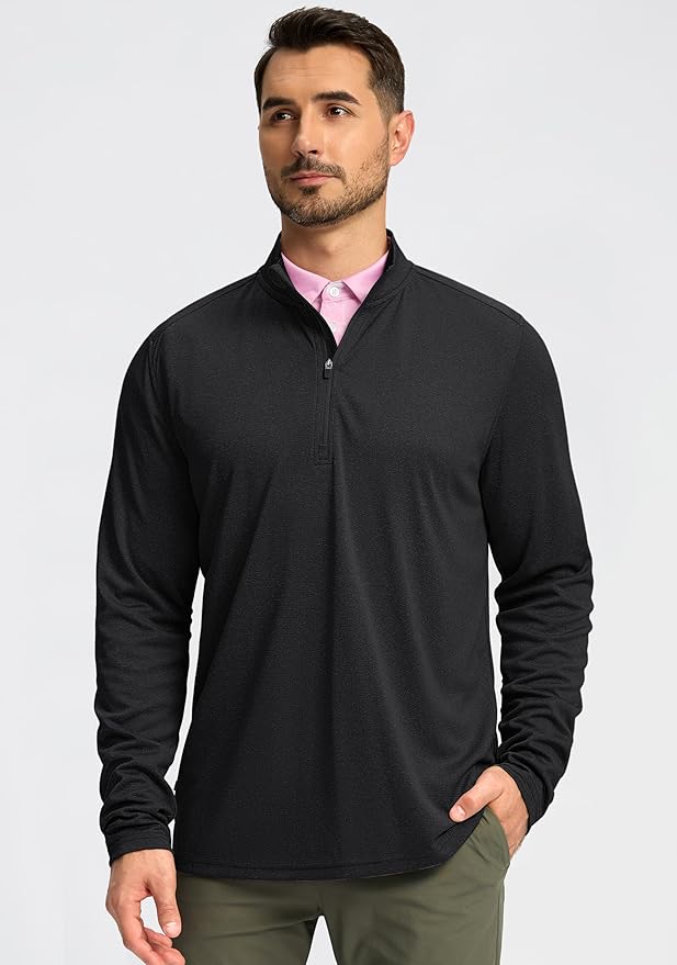 Obla Golf Quarter Zip Pullover for Men Mock Neck Sweatshirt Lightweight Sun Protection Men's Long Sleeve Golf Shirt