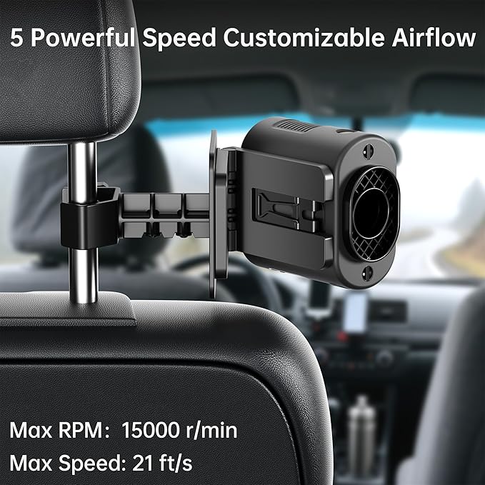 Car Fan Rechargeable, 14500mAh Battery Powered, Max 67Hrs Car Cooling, 5 Powerful Speed Car Seat Fan with LED Light, 360° Rotatable, Air Circulation for Car, Sedan, Vehicle, Van, Truck, SUV, RV