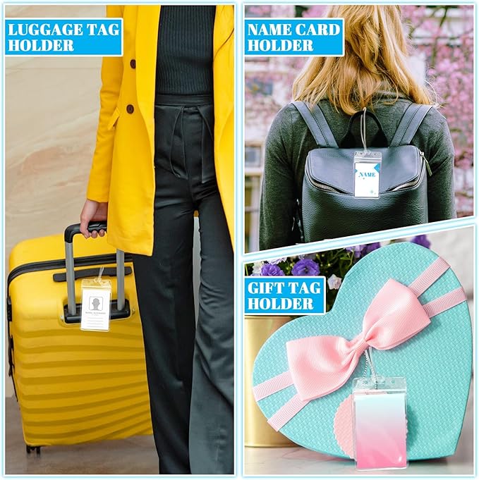 200-Piece Set of Clear Plastic Luggage and Badge Tag Holders, Ideal for ID Cards - Comes with 200 Matching Luggage Tag Loop Straps, Perfect Office, Business, and Travel Supplies