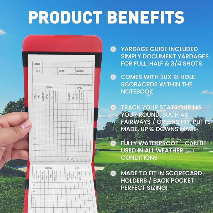 FINGER TEN Golf Scorecard Book Stats Statistics Log Notebook Waterproof Paper Value 1/2/4/8 Pack, Fit Golf Score Card Holder Cover