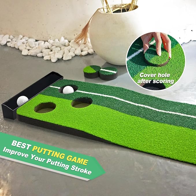 Indoor Putting Green Game, Foldable Putting Mat Golf Game Set, Golf Gifts for Men - 1x8 Ft