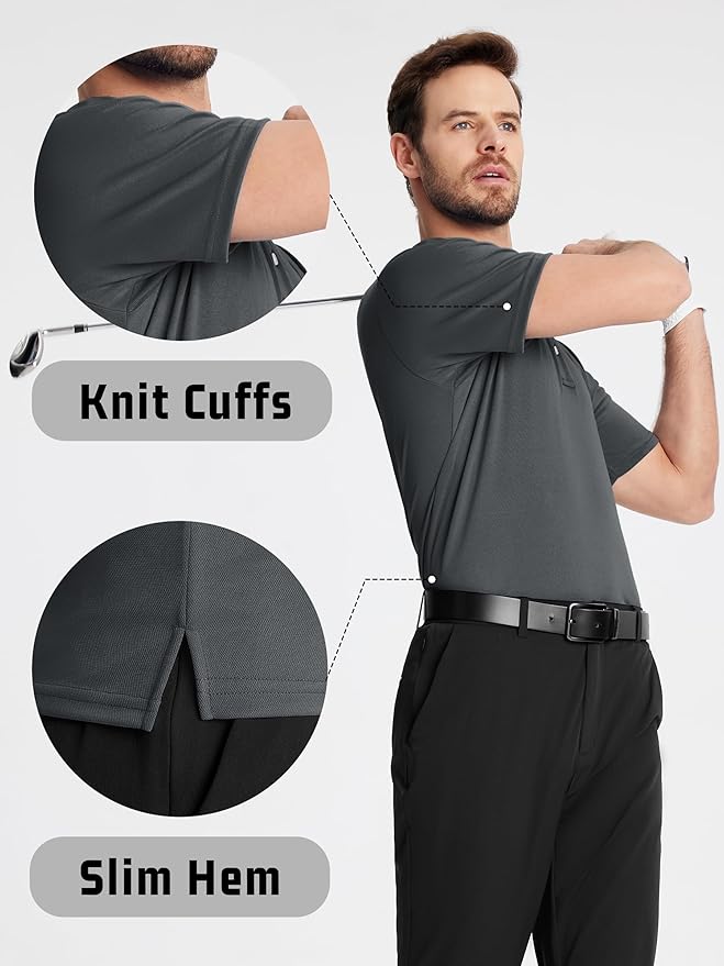KEFITEVD Men's Polo Shirts Short Sleeve Moisture Wicking Dry Fit Performance Collar Golf Athletic Casual T-Shirt