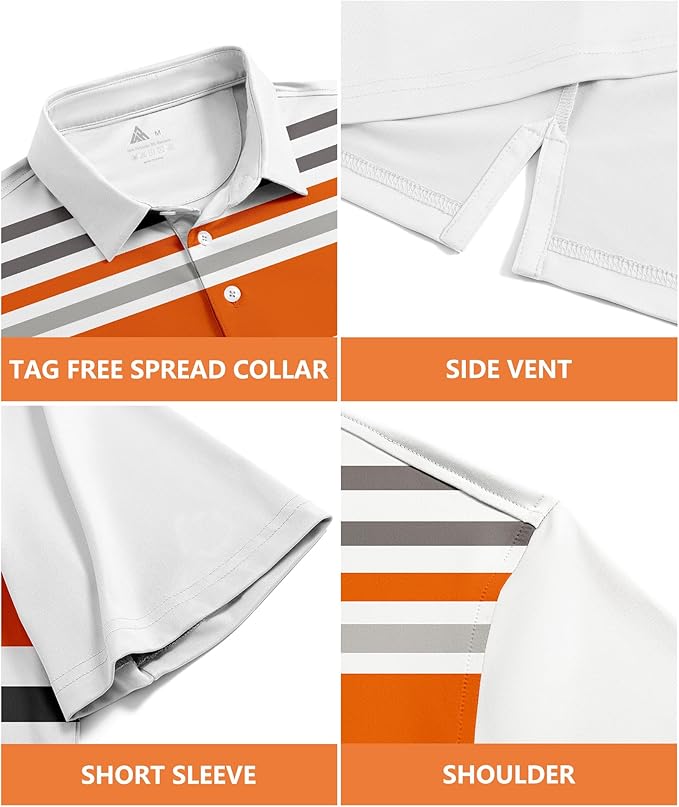 JACKETOWN Mens Polo Shirts Short Sleeve Print Dry Fit Performance Moisture Wicking Casual Collared Golf Shirts