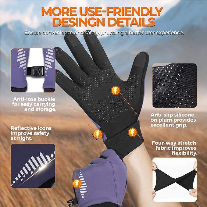 rivmount Winter Gloves Women Men for Cold Weather, Running Driving Cycling, Water-Resistant & Touch Screen, Snow Ski Gloves Liner, Warm Glove for Daily Work & Sports Outdoor