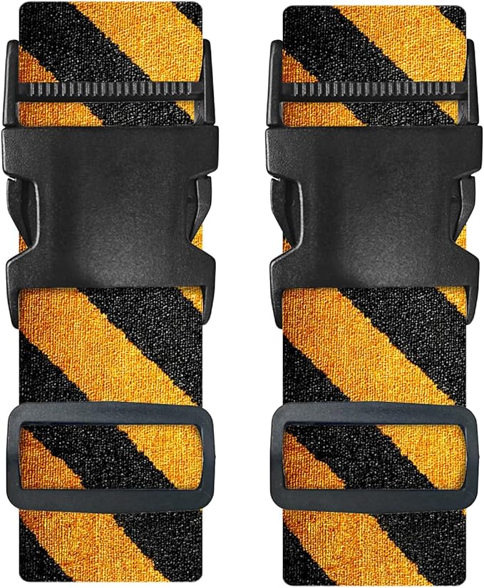 Nuxovilar Luggage Straps of 2 Set Black & Yellow Diagonal Stripes Pattern, 1.96x90.5 inches - Luggage Straps for Suitcases, Fit for Adventure Trips, Outdoor Travel, Daily Commute