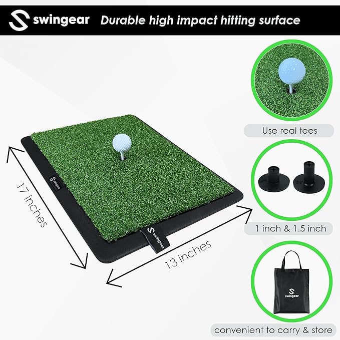 2 in 1 Golf Hitting Mat - Durable Dual Surface Practice mat - Easy to Use Swing Training aid w/Interchangeable Divot Board & Turf mat - Instant Feedback to Analyze Your Swing - Gifts for Golfers