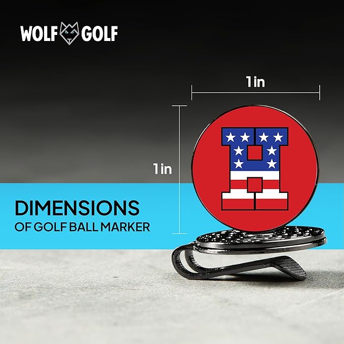 Wolf Golf Towels Golf Ball Marker Hat Clip | USA Monogram | 1 Magnetic Clip + 3 Ball Markers | Patriotic Golf Accessories for Men & Women