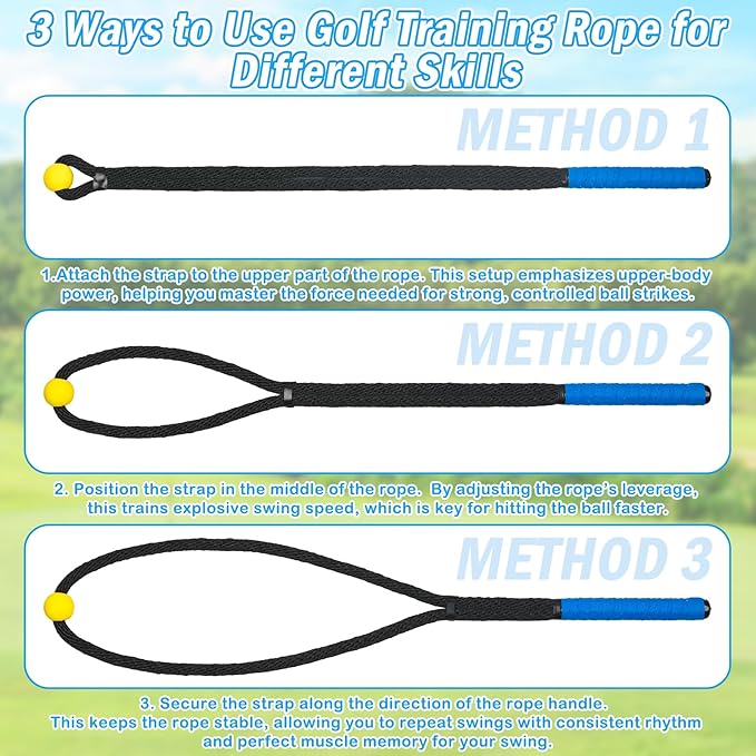 Weighted Premium Golf Rope Swing Trainer, Professional Golf Swing Rope, Warm-Up Training Tempo Aids with Ball and Grip to Improve Speed, Rhythm, Flex & Strength for All-Level Golfers