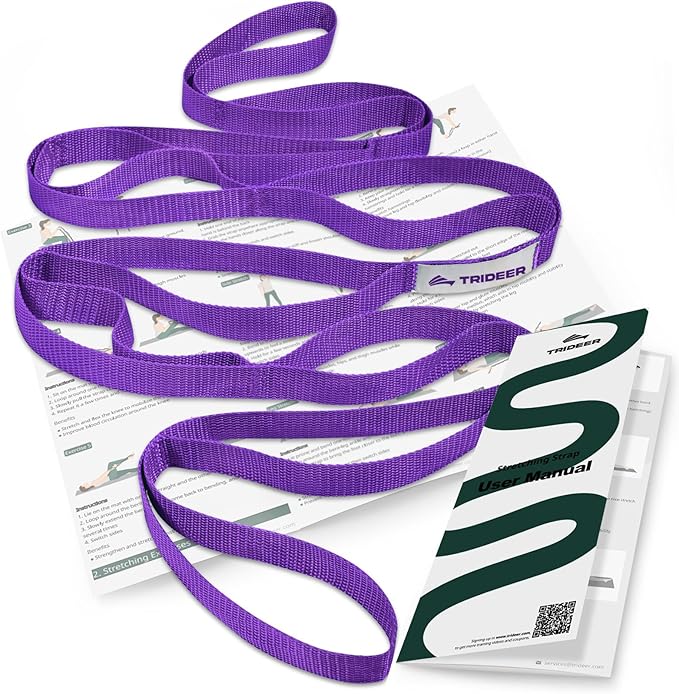 Trideer Stretching Strap Yoga Strap for Physical Therapy, 10 Loops Yoga Straps for Stretching, Non-Elastic Stretch Strap for Pilates, Exercise, Stretch Band for Women & Men