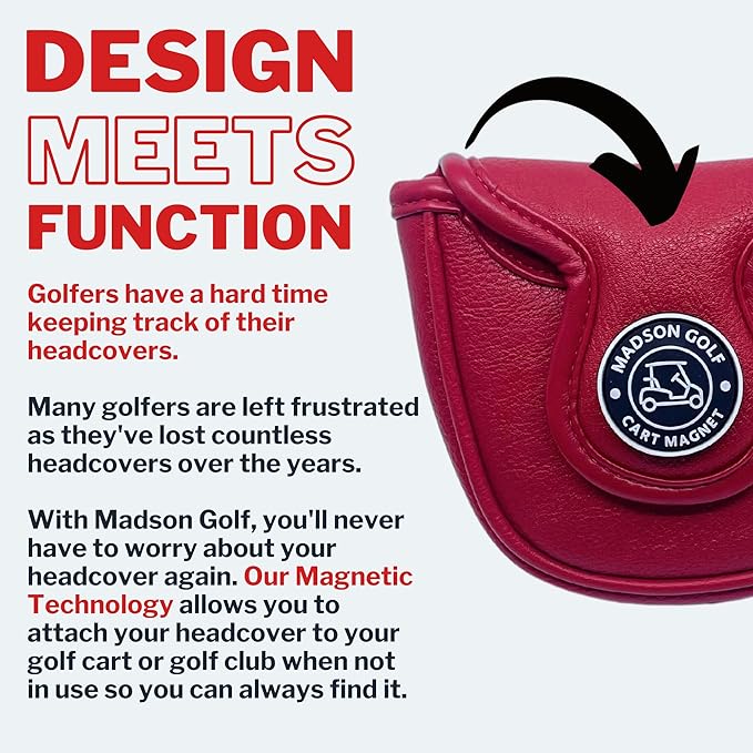 Classic Blade and Mallet Putter Headcovers with Madson Golf Cart Magnet for Secure Positioning and Quick Access, Protective PU Leather Head Covers, Magnetic Golf Accessories