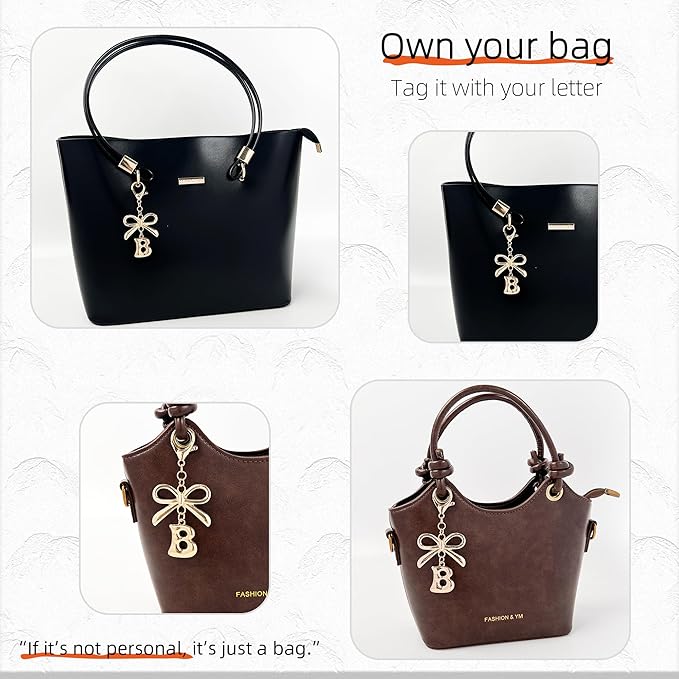 Gold Bubble Heart, Cherry, Bow & More Designs Letter Initial Keychain Bag Charms – Cute Purse Charms for Handbags