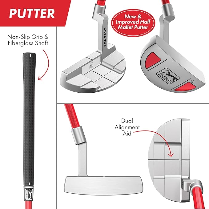PGA Tour Youth Golf Club Set – Ages 3-5 (3’6”-4’1”) and 5-8 (4’1” - 4'8") Right and Left Handed Beginner Junior Golf Clubs with Lightweight Golf Bag, Mallet Putter, Driver by Golfgen