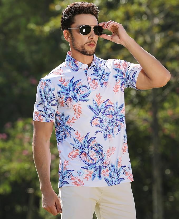 zeetoo Men's Polo Shirts Hawaiian Golf Polos Shirts Short Sleeve Performance Moisture Wicking Mens Golf Shirts