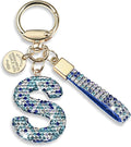 Pink Blue White Initial Letter Keychain Gift for Women Girls Bling Sparkly Cute Backpack Car Key Accessories Lanyard