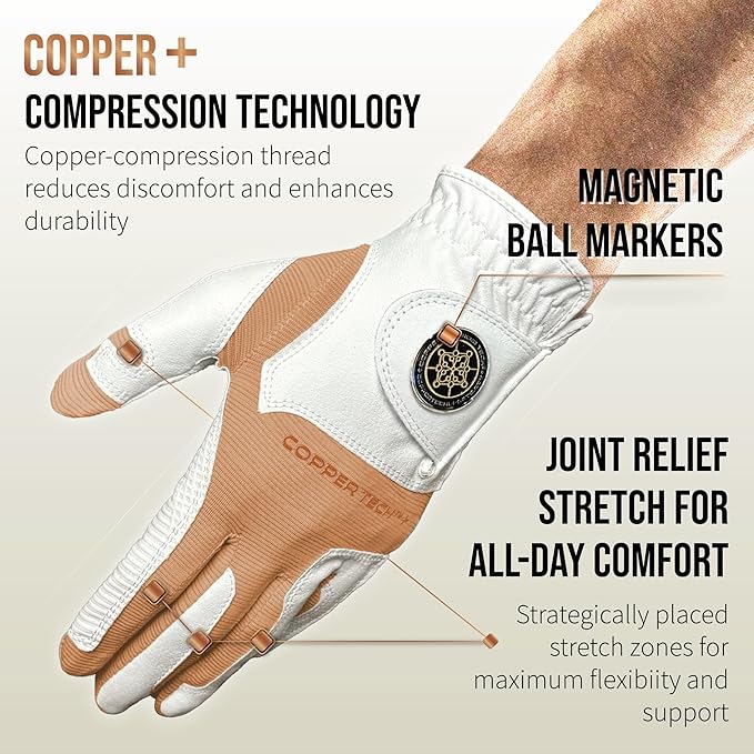 Copper Tech Golf Gloves Men Right Handed Golfer or Left Handed Golfer (2nd Gen) | Copper Compression Joint Support Golf Glove