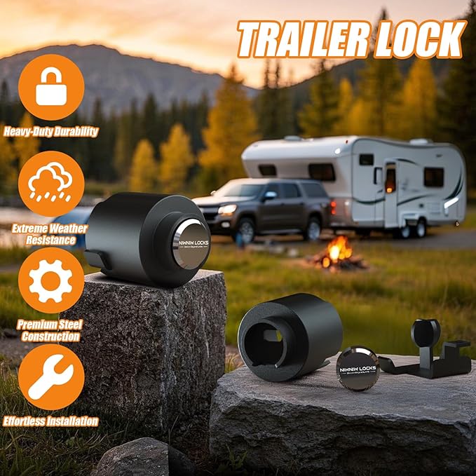 2-5/16" Heavy Duty Trailer Hitch Lock - Ball Coupler&Safety Chains Anti-Theft,Travel RV/Pop-Up Camper/Boat/Truck/Motorcycle/ATV/UTV/Flatbed/Cargo/Dump/Utility Trailer Tongue Lock Secure Design