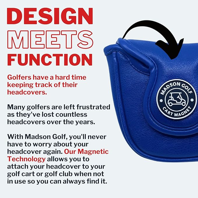 Classic Blade and Mallet Putter Headcovers with Madson Golf Cart Magnet for Secure Positioning and Quick Access, Protective PU Leather Head Covers, Magnetic Golf Accessories