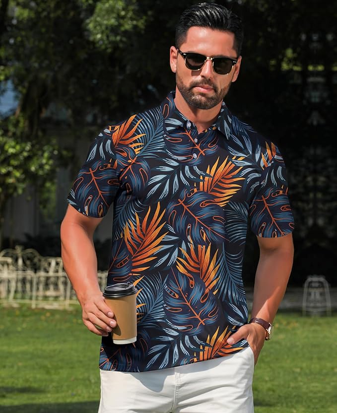zeetoo Men's Polo Shirts Hawaiian Golf Polos Shirts Short Sleeve Performance Moisture Wicking Mens Golf Shirts