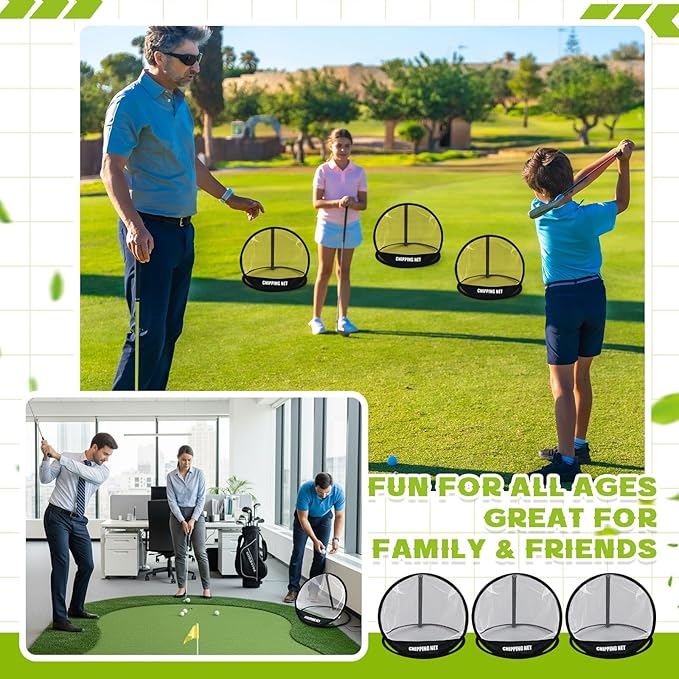 Soulchen Golf Chipping Net 3 Pop Up Chipping Target Practice Golf Net with Tri-Turf Hitting Mat, Balls, Tee Holder, Portable Kit Gifts All-in-One Training Kit for Indoor Outdoor Practice