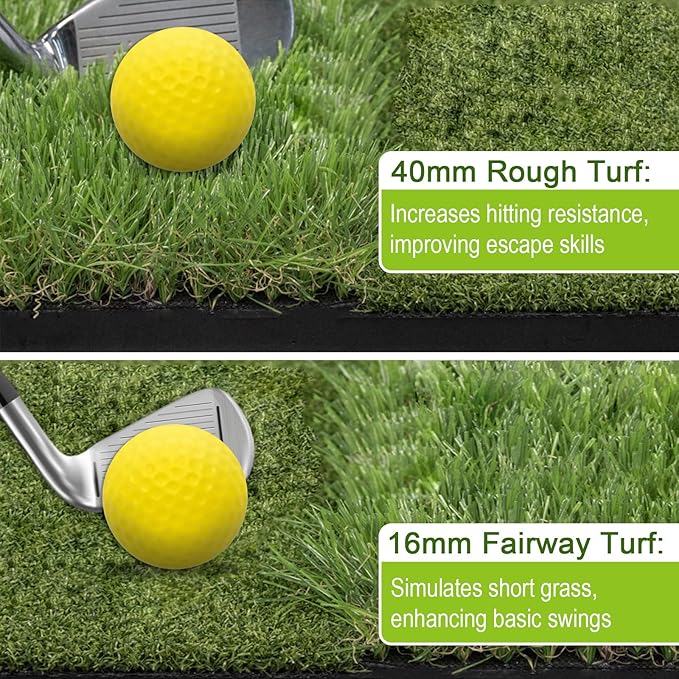 Dual-Turf Golf Hitting Mat Outdoor, 31/36mm 5x4ft Thickened Golf Practice Mat with 20 Balls Fairway & Rough for Swing Chipping Driving- Ideal Gifts for Men