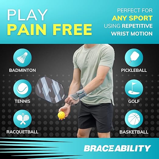BraceAbility Wrist Support for Men and Women - Tennis and Pickleball Wrist Brace, Sports Injury Relief, Sprained Wrist Recovery, Tendonitis Support, Bowling, Volleyball, Golf - Right Hand (Medium)