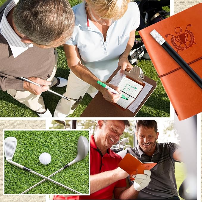 Yexiya Golf Scorecard Book with Pencil Leather Golf Journal Scorecard Holder Accessories Notebook Log Book Pocket Scorebook Gifts for Men Golfers, Sports and Outdoor Club Accessories