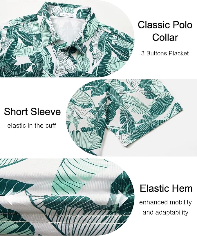 zeetoo Men's Polo Shirts Hawaiian Golf Polos Shirts Short Sleeve Performance Moisture Wicking Mens Golf Shirts