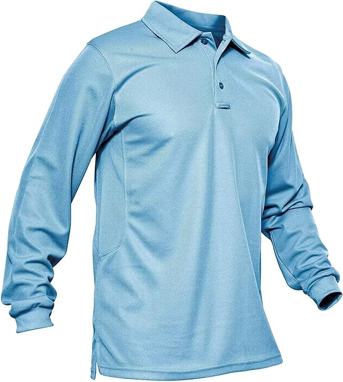 MAGCOMSEN Men's Polo Shirts 3 Button Quick Dry Performance Long Sleeve Tactical Shirts Pique Jersey Golf Shirt