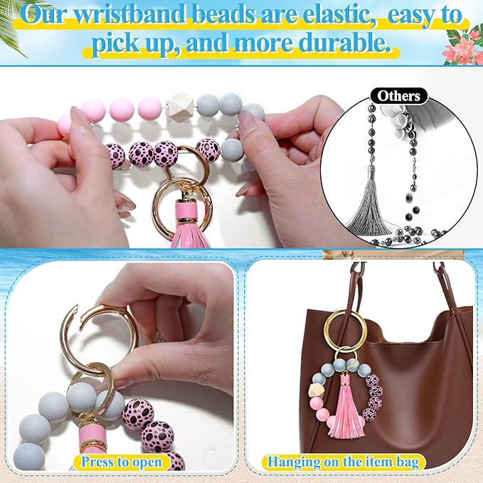 Tote Bag Charm Compatible with Bogg Bag Accessories, Bead Tassel Beach keychain Wrist Leopard Purse Charm Girl Women