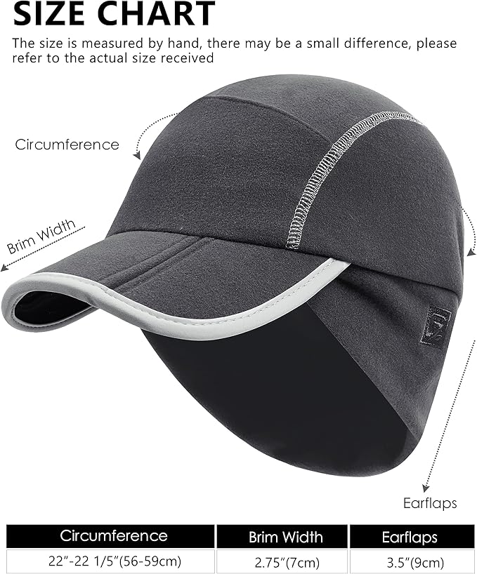 GADIEMKENSD Fleece Ball Cap with Drop Down Ear Warmer, Foldable Brim, Reflective Winter Run Hat Unisex