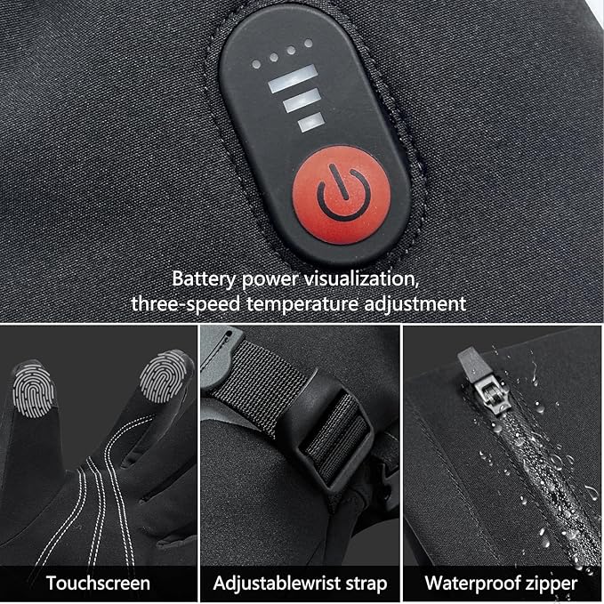 Heated Glove for Men Women Rechargeable Heated Gloves Waterproof and Windproof Gloves for Winter Outdoor Work Skiing Hiking Camping Riding Touchscreen 7.4V 3000mAh Battery
