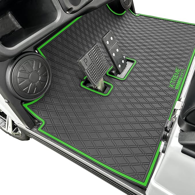 Xtreme Mats Evolution Golf Cart Floor Mat, Full Coverage Golf Cart Liner Protects OEM Flooring - Only Fits Evolution Classic Plus/Classic Pro/Forester/Turfman Carts (2022 and Prior) - Green Trim
