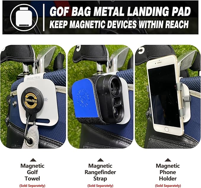 Golf Bag Metal Landing Pads for Magnetic Golf Towel,Golf Rangefinder,Golf Flask,Golf Speaker- Quick Access to Magnetic Golf Equipment and Accessories-Golf Gift -US Patent