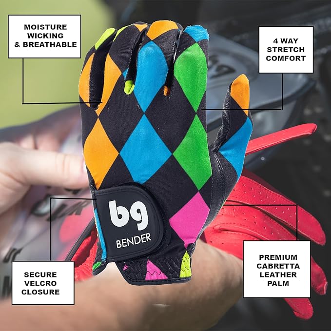 BG Bender - Mens Golf Glove, Durable Spandex Golf Gloves, Unique Golf Gloves