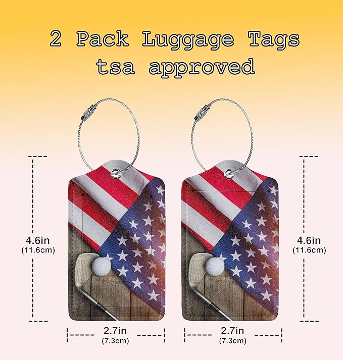 TSA Approved Luggage Tags for Suitcases Golf Flag 2 Pack Funny Leather Carnival Cruise Airport Cute Travel Name Tags Golf Bag tag Ships Essentials Privacy Cover ID Label for Women Men