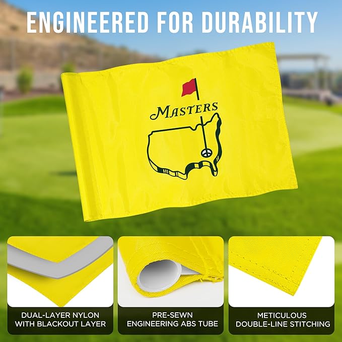 Golf Flag with Tube, Double-Side Printed Augusta National Flag, 420D Nylon Golf Pin Flags, Putting Green Flags for Golf Course Driving Range Collection, 14" H x 20" L, Yellow