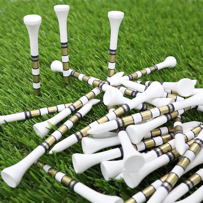 FINGER TEN Golf Tees Wood 3 1/4 2 3/4 Inch Value 50/120 Count, Durable Tees with Bright Colored Stripes for Consistent Height, 70mm 83mm Long Tees Ideal for Golfers
