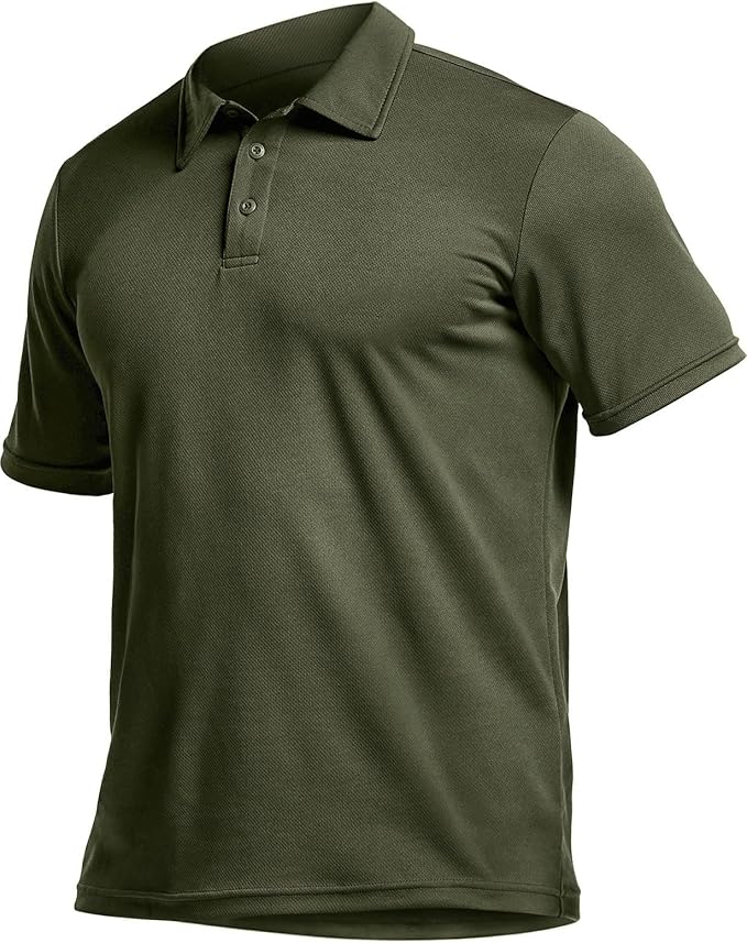 CQR Men's Polo Shirts, Tactical Short Sleeve Golf Performance Shirts, Lightweight Dry Fit UPF 50+ Pique