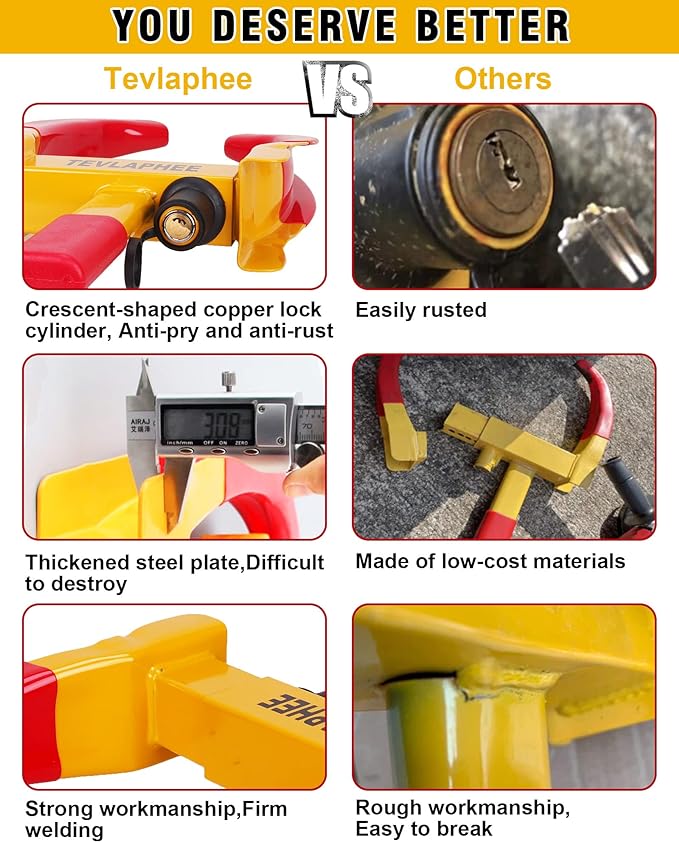 Tevlaphee Wheel Lock Set,Trailer Security Adjustable Anti Theft Trailer Wheel Lock for Car Camper Trailers SUV Boat Motorcycle Great Deterrent 2 Packs 6 Alike Keys