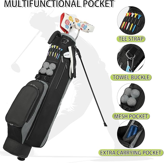 Golf Stand Bag,Lightweight Small Golf Bag,Medium Golf Carry Bag, 2-3Way Divider Men and Women with Adjustable Shoulder Strap Multiple Pockets with Golf Putter Covers