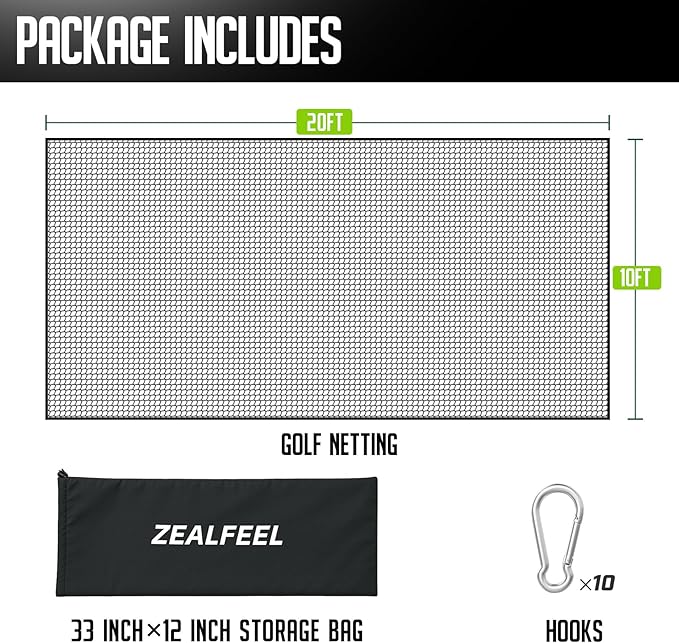 Golf Net for Backyard, 10 x 20Ft Heavy Hitting Net for Golf, Baseball, Hockey, Soccer, Durable and Portable, Double Finished Seam, Sports Net Barrier Net with Carry Bag Indoor Outdoor Use