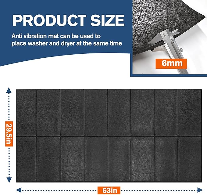 Washer Dryer Anti-Vibration Mat 62.9 * 29.5 Inches Foldable Rubber Mat for Washing Machine Dryer Waterproof Noise Reducing Pads Non-Slip Shockproof Mat for Floor Protection
