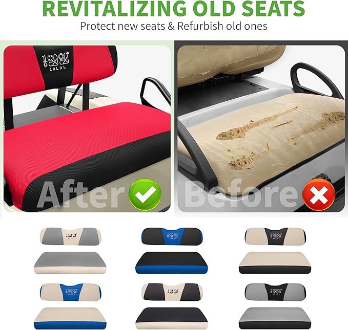 10L0L Golf Cart Seat Covers Kit - Universal Fit for EZGO TXT/RXV Front Seats | Breathable Mesh Fabric | Easy Installation | Red & Black (No Staples Required)