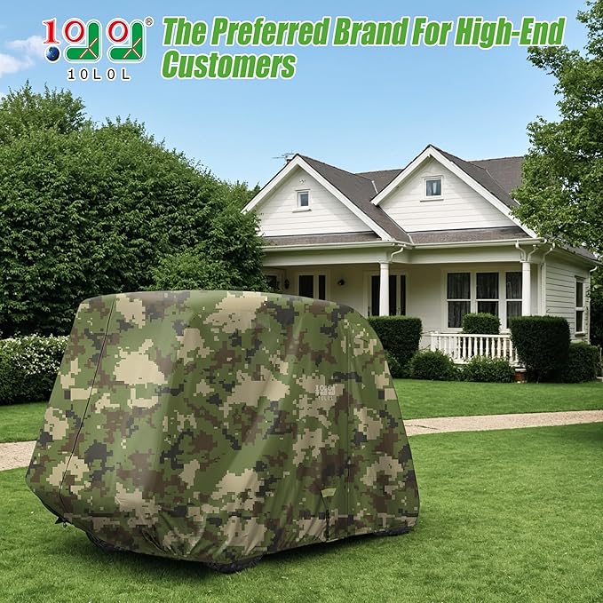10L0L 2/4/4+2 Passenger Golf Cart Cover Upgrade Extended Roof, 600D Waterproof Snowproof Windproof Sunproof Durable Full Golf Cart Covers for Yamaha,EZGO,Club Car and Other