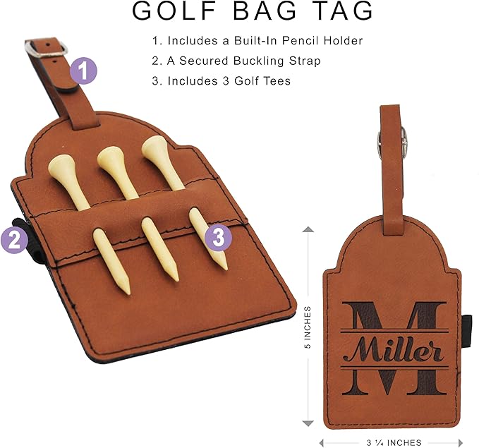 Custom Engraved Golf Luggage and Bag Tag - Personalized Golfing Accessories Gift for Golfer, Mom, Dad, Him, Her (Rust)