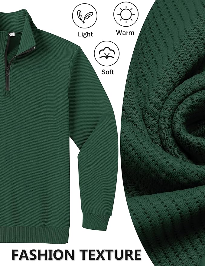 COOFANDY Mens Quarter Zip Pullover Sweatshirts Lightweight Long Sleeve Mock Neck Sweater Polo